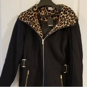 Black Utility Jacket with Leopard Print